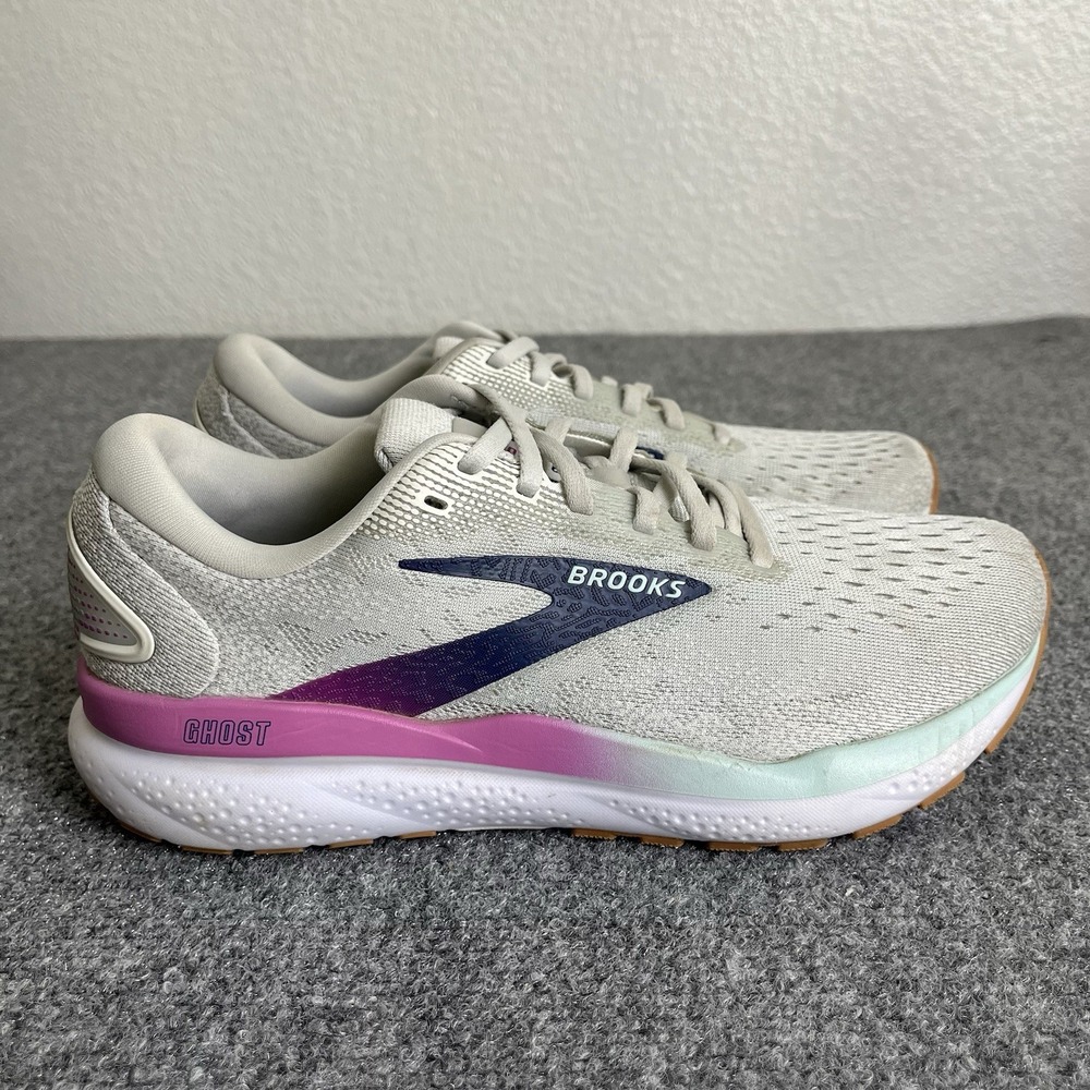 Brooks Ghost 16 Womens 8.5 B Gray Pink Neutral Cushion Running Shoes Sneakers